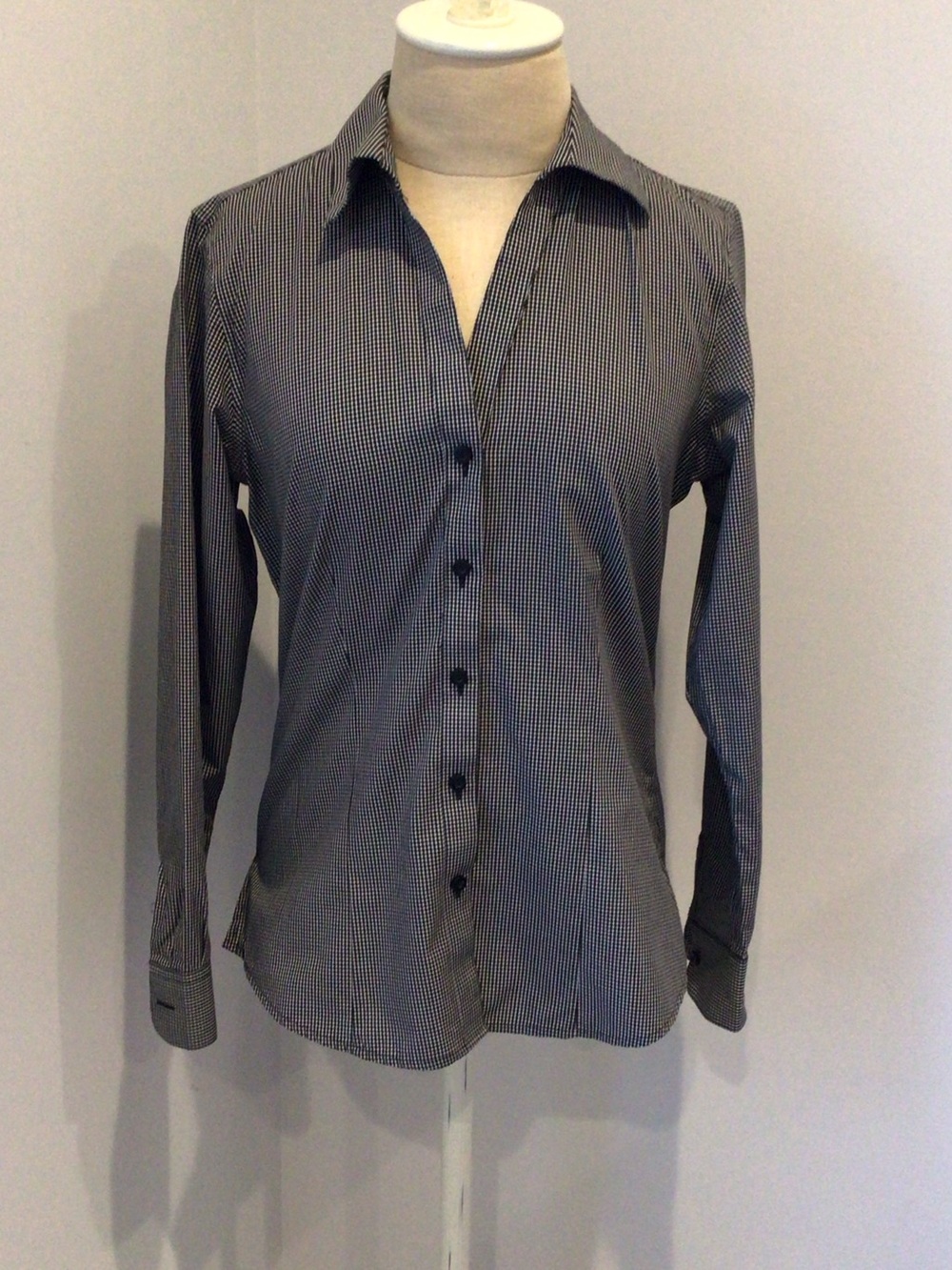 Foxcroft Black and White Micro-Check Button Down Shirt